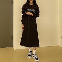 쉐얼유 여성용 기모 체리쉬 나염 오버핏 원피스