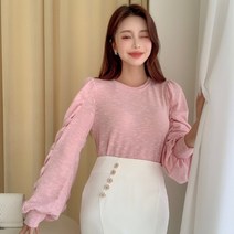 비비미미 러블리 셔링 퍼프 프릴 소매 니트 블라우스 4color 하객룩 오피스룩