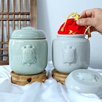 친집선 현관 소금 단지 + 복주머니 + 자연목 받침 재물복 풀세트 생기 거북단지 미니 항아리 500g 독점상품, 백자 거북단지 세트 500g