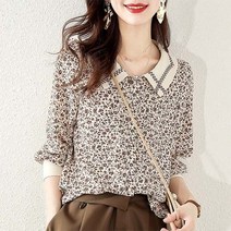 데일로엔 여성용 카라꼬임패턴 플라워 긴팔 블라우스
