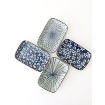 카라멜샵 블루패턴 둥근직사각 접시 4style 일본 직사각접시, 당초