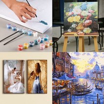DIY 명화 그리기 인테리어 그림 인물 동물 건물 유화그리기세트 직장인 집순이 취미 선물, 화이트꽃