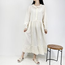 로미 레이스 카라 원피스 자수 순면 롱 레이어드 루즈핏 이너