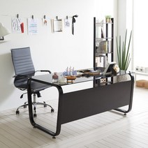 1인용 사무실 개인책상 1500 의자세트 스틸다리 학원 작업용 가성비, 01.스틸뷰1500+03.유리블랙 01.코모도_A형