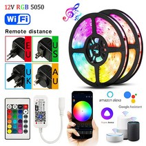 5M20M LED 스트립 조명 블루투스 Alexa 스마트 컨트롤 Luces RGB 5050 DC 12V5V Luz Flexible Fita 집 축제 TV 백라이트 인테리어, [03] 12V WiFi control, [02] US Plug, [02] 15m Full Set