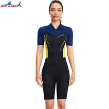스킨스쿠버 웻슈트 성인 1.5mm 네오프렌 원피스 쇼티 잠수복 여름 스피어 낚시 서핑 스노클링 스쿠버 다이빙 슈트 커플 용 반팔, [01] S, [03] Womens Yellow