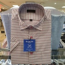 이랜드 [엘르옴므]엘르셔츠 밑단 일자 시어서커 레드 체크 일반핏 반팔 셔츠 E203R21935