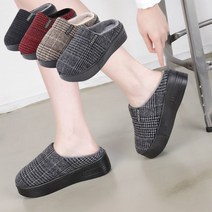 4.5cm 통굽 겨울 여성 방한 체크무늬 털슬리퍼 CK2017