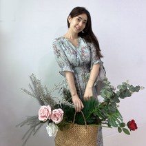 반이무드 반팔 플라워 스모크 롱 원피스