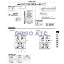 공압 스위치 기계식 밸브 롤러 타입 수동 VM220-02-01A 2 위치 3 방향 SMC, [01] VM220-02-01A