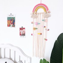 머리핀 정리대 마크라메 무지개 레인보우 가랜드 월행잉 벽장식 아이방 인테리어 소품, 레드