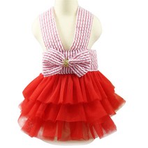 Dog Summer Dress Pet Cat New Year Party Dress Chihuahua Girl Wedding Jean Dress Skirt Puppy Go Out Clothes For Small Medium Dogs - Dog Dresses, Red Stripe