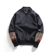 WHR 봄가을 남성 봄버자켓 자수 스냅 집업 항공 점퍼 블루종 오버핏 빈티지