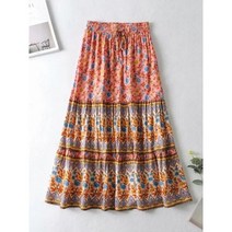 여름 하이 웨스트 롱 프린트 a 라인 스커트 플로랄 여성 캐주얼 비치 Faldas Boho 탄성 허리 홀리데이 맥시 스커트