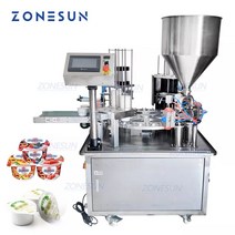 ZONESUN 자동 젤리 요구르트 아이스크림 주스 설탕 꿀 로타리 컵 디스크 필링 캡핑 씰링 기계, 220V, 1.220V