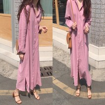 루즈 핏 롱 남방 카라 박시 셔츠 스타일 원피스 봄 여름 가을 겨울 사계절 레이어드 룩 캐주얼 정장 편한 빅 사이즈 가볍고 시원한 스타일리시한 30대 40대 여성스러운 드레스