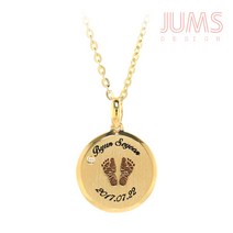 미아방지 14k 골드 발도장 아기 유아용 금 목걸이 무료 각인 서비스, 5푼 체인, 1월 가넷