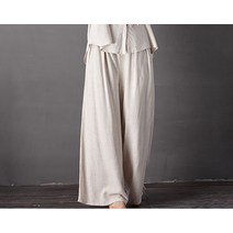중년여성 와이드 팬츠 편한 바지 구제 면마 셔츠 카디건 스트레이트 차이나 빅 사이즈 요가 스포츠 캐주얼