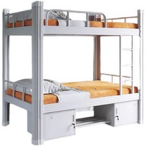 철제벙커침대 남매 2층 벙커 침대 책상 일체형, 화이트  100X200 매트리스+베드보드