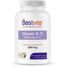 BESTVITE 비타민 B12 (메틸코발라민) 5000mcg (채식주의자 캡슐 240개) (메틸 B12) - 스테아레이트 없음 -, 한개옵션1, 한개옵션0