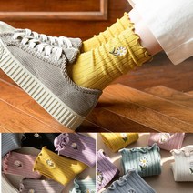 여성 학생 예쁜 데일리 패션 양말 골지 프릴 꽃자수 긴 양말