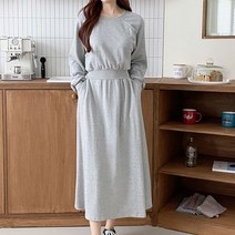 오브치치 루즈핏 허리밴딩 여성 롱 원피스 간절기 긴팔 롱원피스 빅사이즈 심플 롱 원피스 캐쥬얼 원피스