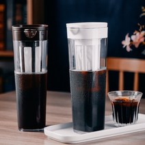 커피포트 드롱기 커피드립퍼 핸드드립주전자 커피머신 콜드 브루 커피 포트 냉장고 과일 차 차가운 주전자 밀봉 차 분리 커피 기구 커피 필터 병 유리 냄비, 얼음 트레이가 있는 흰색