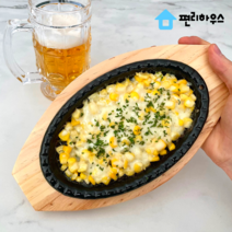 콘치즈 스테이크 판 무쇠 주물 철판 콘치즈 팬 인덕션 옥수수 그릴 사각 원형 식당 캠핑, 타원형 세트(철판+목판)