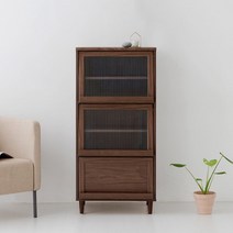 마켓비 HEIN 옷장 3문 갤러리 폴딩도어 여닫이문 장롱 키큰장 행거 옷걸이 장농, 미들브라운