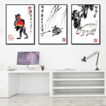 조디악 그림 액자 동물벽화 서예 수묵담채화 동양화, 원숭이 35x50
