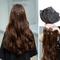 [피플앤제이]3피스 타입 붙임머리 가발 헤어피스 볼륨 긴 웨이브형 자연스러운 연출, 45cm - 브라운블랙