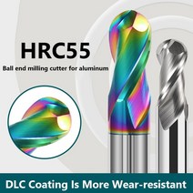 알루미늄 볼 커터 HRC55 2 플루트 DLC 카바이드 CNC 밀링 구리 및 아크릴 도구, 14 R2X4X75
