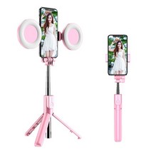 셀피 조명셀카봉 무선 셀카봉 조명 4세대 led 트라이포드 스틱 tongdaytech 블루투스 셀카 휴대용 링 필 라이트 접는 스탠드 for iphone xiaomi 메이크업, 1-두 개의 링 라이트