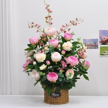 [바보사랑] 핑크작약 조화 꽃바구니 교회 성전 법당 절 꽃꽂이 인테리어 장식, 상세 설명 참조