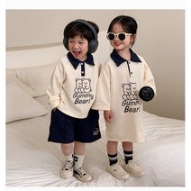 아짱 키즈 남녀공용 봄 아동 카라 티셔츠 반바지 원피스 여아 남아 상하복 세트 남매룩 세트 봄상하세트 가을 카라티 반바지 카라면원피스 남매룩 형제룩 자매룩 화보룩 가족촬영룩