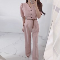 텐퍼센트 포 우먼 / 밀투 브이넥 반팔 와이드 점프수트 팬츠