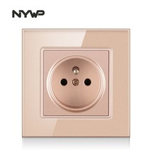 디자인 멀티탭 nywp 프랑스 표준 플러그 유리 벽판 프랑스 전원 공급 장치 16a 220v 접지 소켓 보호 도어, 프랑스 금 유리
