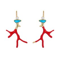 여성 레드 산호 귀걸이 아크릴 진주 귀걸이 골드