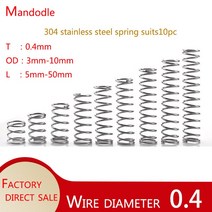 태엽스프링 토션 인장 스프링 10pcs sus304 스테인레스 스틸 압축 와이어 직경 0 4mm 리턴 소형 나선형 리조트 5mm 10mm 20mm 30, 0.4mm, 3mm, 45mm