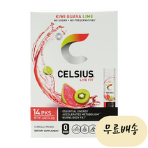 [Celsius] 셀시어스 라이브 핏 온 더 고 에센셜 에너지 파우더 키위 구아바 라임 14 패킷, 1개