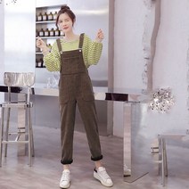 여성 겨울 롱 보온 코듀로이 멜빵 바지 HI 25