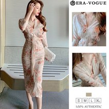EraVogue 꽃무늬원피스가을여성용슬림미드길이프린트쉬폰원피스 4361