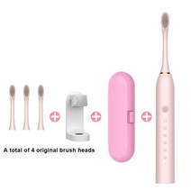 건강치아 소닉 전동 칫솔 교체형 헤드 J189 울트라 자동 USB 충전식 IPX7 방수 여행, [01] black 4 head