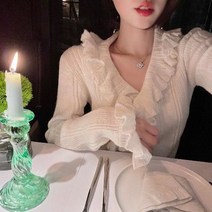 볼레로가디건 숄 꽈배기 가디건 카디건 여성 프릴 부드러운 순수 스타일 v-넥 디자인 봄