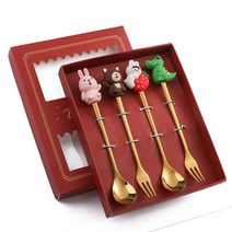 커피 스푼 포크 교반 스푼 디저트 스푼 삽 친구를 위한 선물 40JA, 색깔4, 하나