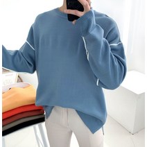 오버핏 남여공용 삥줄 데끼 라운드 니트(7color)