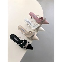 [코지] 여자 우아한 리본매듭 큐빅 뮬 슬리퍼 7cm 하이힐