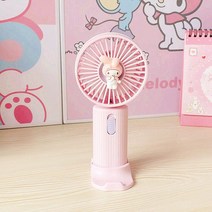 핸디팬 쿠로미 마이멜로디 시나모롤 폼폼푸린 헬로키티 페이스 캐릭터 무선 미니 선풍기 3엽 USB충전식 러블리 휴대용 폰거치대 스탠드겸용 저소음 탁상용 선물용 캠핑 등산용, 선택2번-핑크 멜로디, 휴대 스탠드 겸용 미니 선풍기