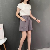 편한 여자 5부 밴딩 린넨 반바지 학생 집앞 패션 코디