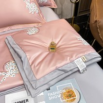 SIMMY 여름 이불 부드러운 면 워싱 텐셀 포멀 워싱 실크 이불+시트+베개커버*2, 뽀삐토끼